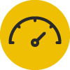 gauge icon with yellow background measuring performance and effectiveness seven key metrics