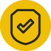 yellow shield icon with check mark symbolizing security and protection for four essential areas