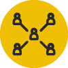 network diagram with three connections between four user icons representing collaboration and social interaction 3 connections 3 users 3 circles